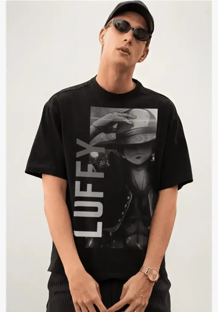 CAPTCHA Men's Oversized Tshirt in Black Color - Monkey D Luffy | One Piece Anime