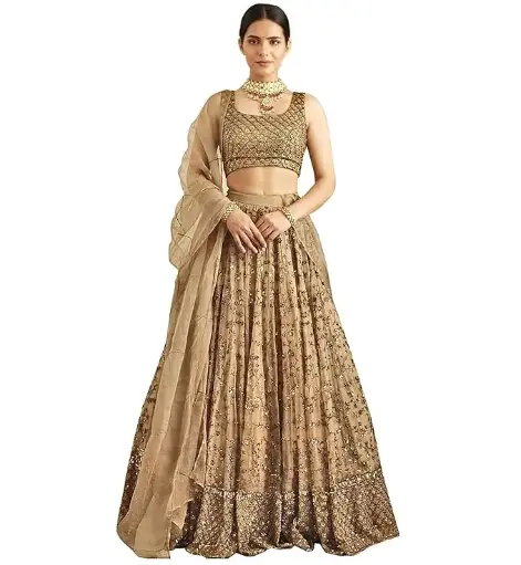 Women's Net Sequin Embroidery Lehenga Choli with Dupatta