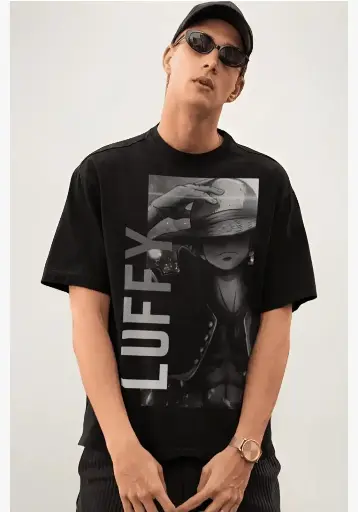 CAPTCHA Men's Oversized Tshirt in Black Color - Monkey D Luffy | One Piece Anime
